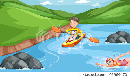 Background scene with athlete canoeing in the Background scene with athlete canoeing in the 61964470