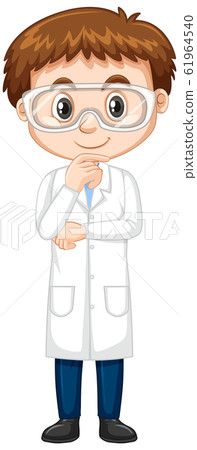 Cute boy in lab gown on white background Cute boy in lab gown on white background 61964540