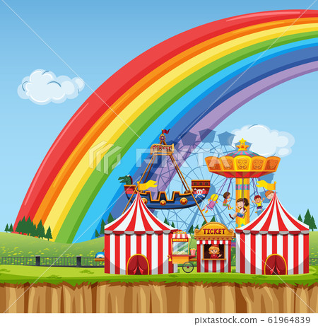 Circus scene with children playing at day time 61964839