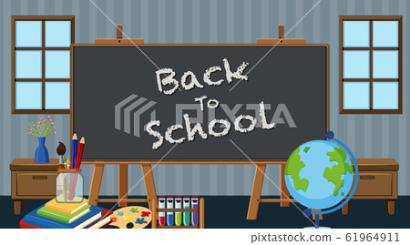 Back to school sign with many school items in Back to school sign with many school items in 61964911