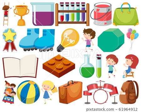 Set of isolated objects of kids and school items Set of isolated objects of kids and school items 61964912