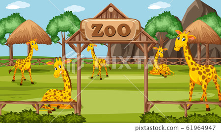 Scene with wild animals in the zoo at day time - Stock Illustration ...