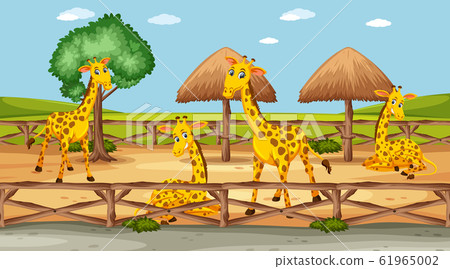 Scene with wild animals in the zoo at day time - Stock Illustration ...