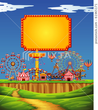 Circus scene with sign template in the sky 61965171