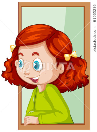 Girl in window on white background 61965256