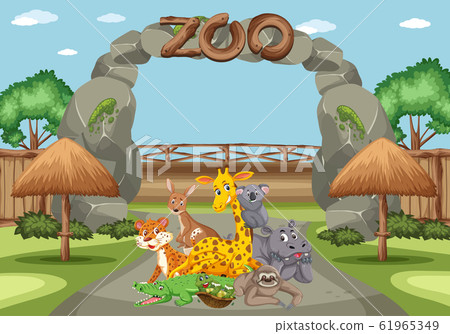 Scene with wild animals in the zoo at day time 61965349