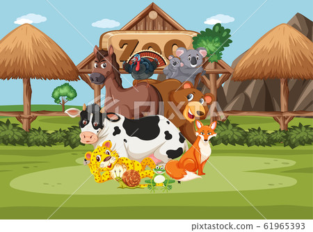 Scene with wild animals in the zoo at day time - Stock Illustration ...