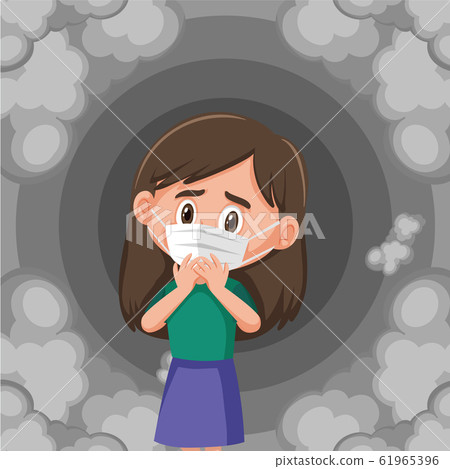 Girl wearing mask with dirty smoke in background 61965396