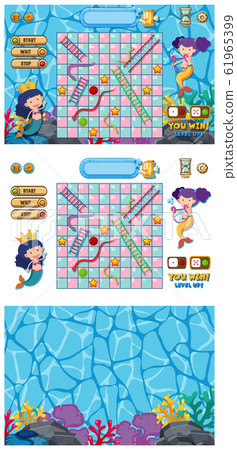 Set of snakes and ladders game with mermaid in 61965399