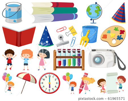 Set of isolated objects theme school items 61965571