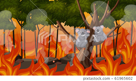 Scene with big wildfire with animal trapped in the 61965602