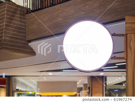Mock up Signboard Circle shape Blank signage shop logo design Indoor building 61967274