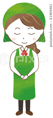 A woman in an apron bowing - Stock Illustration [61969461] - PIXTA