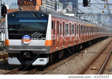 JR East E233 series Chuo Line 130th anniversary commemorative campaign wrapping organization JR East E233 series Chuo Line 130th anniversary commemorative campaign wrapping organization 61970337