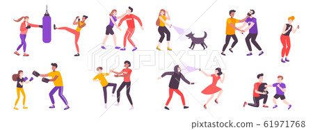 Self Defense Icon Set Stock Illustration