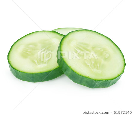 Fresh slice cucumber close-up on white background. 61972140