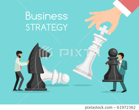 Business strategy chess playing concept. Business chessman competition vector illustration. Businessmen hold chess pieces as a symbol of rivalry 61972362