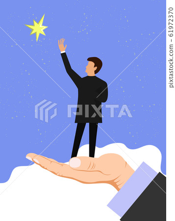 Hand helps a businessman reach out for the stars. Business helping, partneship concept vector illustration. Business success moving forward leadership 61972370