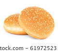 Two sandwich bun with sesame seeds isolated. 61972523