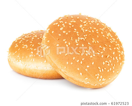 Two sandwich bun with sesame seeds isolated. 61972523