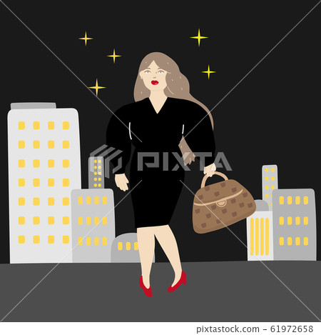 時尚的OL在城市中漫步-夜晚- 61972658