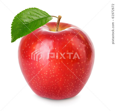 Red apple with green leaf isolated on a white 61972672