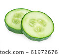 Fresh slice cucumber close-up on white. 61972676