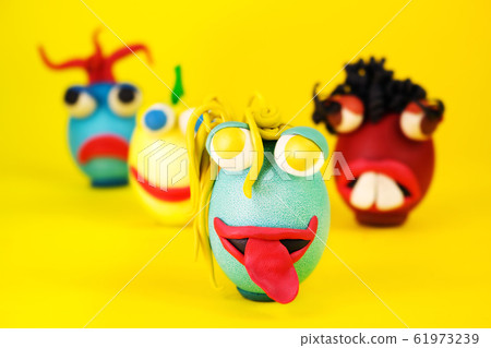 Easter Eggs Cartoonish Characters With Plasticine Easter Eggs Cartoonish Characters With Plasticine 61973239