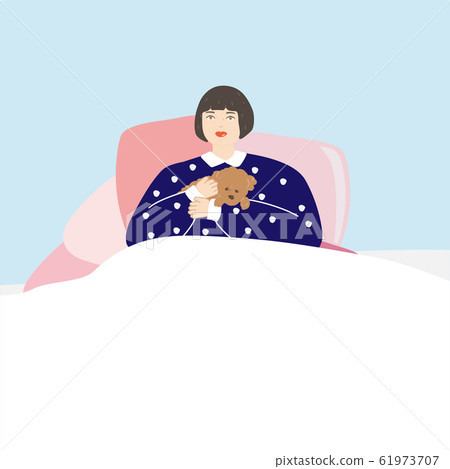 Girl B playing with dog at bedtime Girl B playing with dog at bedtime 61973707