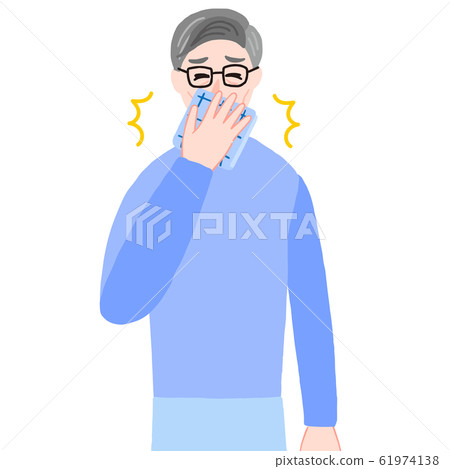 A man sneezing with a handkerchief Elderly A man sneezing with a handkerchief Elderly 61974138