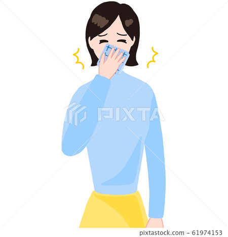 一個女人用手帕打噴嚏 61974153