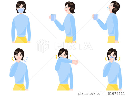 成人，婦女，預防感冒，預防感染，口罩，含漱液，打噴嚏和咳嗽 61974211