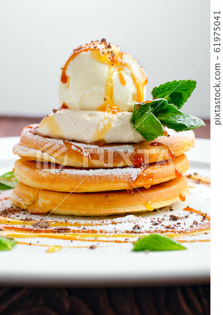 Macro photo of pancakes with ice cream 61975041