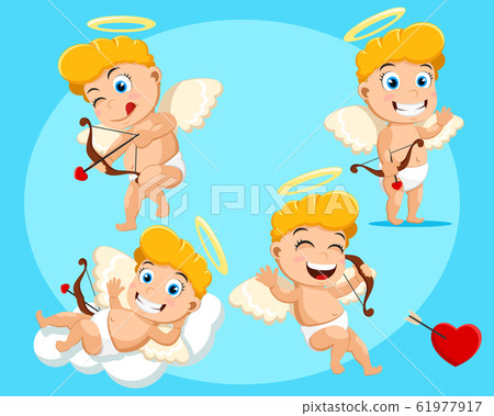 Set of cupids, different actions on a blue Set of cupids, different actions on a blue 61977917
