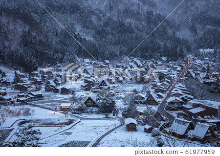 Gifu Prefecture Shirakawa-go Snow Scene Morning Gifu Prefecture Shirakawa-go Snow Scene Morning 61977959