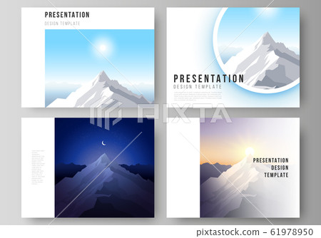 The minimalistic abstract vector illustration layout of the presentation slides design business templates. Mountain illustration, outdoor adventure. Travel concept background. Flat design vector. 61978950