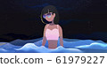 Woman standing on the sea at night 61979227