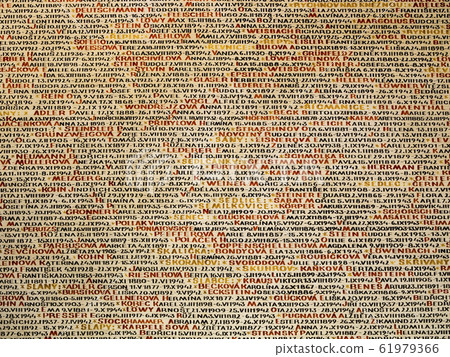 Pinkas Synagogue wall, covered with the names of the victims of the holocaust, Prague, Czech Republic 61979366