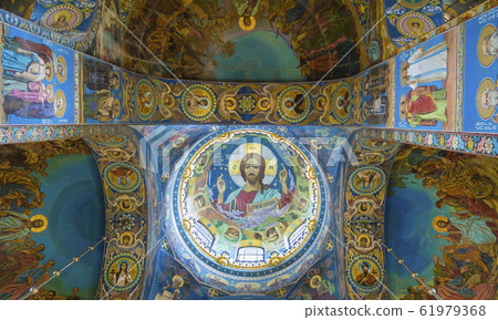 Colorful interiors of the Church of Our Savior on the Spilled Blood, detail of the ceiling, Saint Petersburg, Russia Colorful interiors of the Church of Our Savior on the Spilled Blood, detail of the ceiling, Saint Petersburg, Russia 61979368
