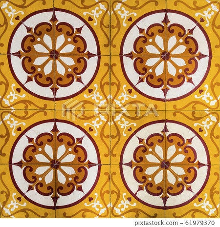 Antique tile with geometric shape ornating the Assembly Hall of the Cantonese Chinese Congregation, Hoi An, Vietnam Antique tile with geometric shape ornating the Assembly Hall of the Cantonese Chinese Congregation, Hoi An, Vietnam 61979370