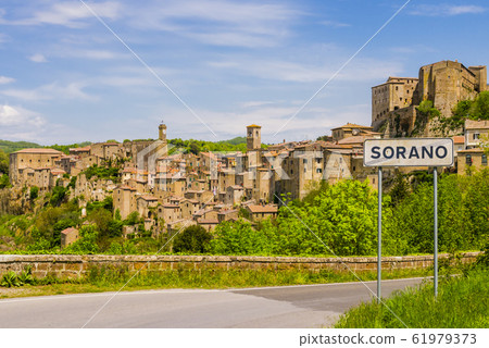 Stunning view of Sorano, tuff mediaeval village in Tuscany, Italy Stunning view of Sorano, tuff mediaeval village in Tuscany, Italy 61979373