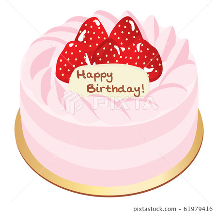 Illustration of pink strawberry birthday cake Illustration of pink strawberry birthday cake 61979416