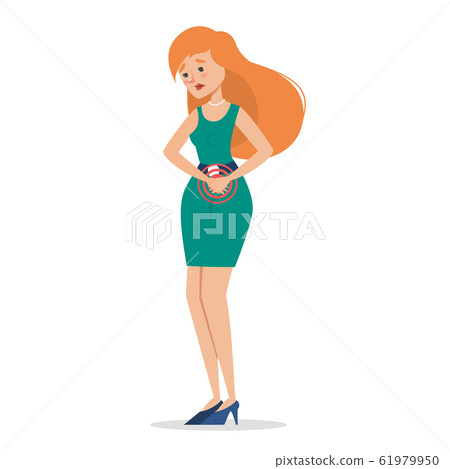 Woman feel period pain vector isolated. Beautiful - Stock Illustration  [61979950] - PIXTA