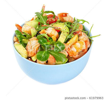 Salad with avocado, shrimp, fresh cherry tomatoes 61979963