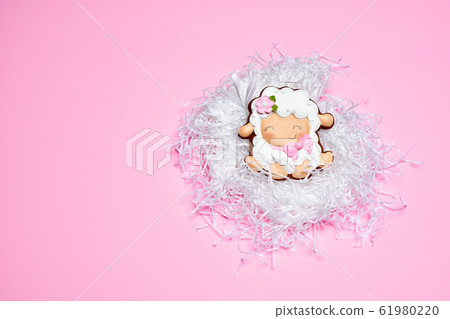 Easter ginger cookie in white nest. Easter ginger cookie in white nest. 61980220