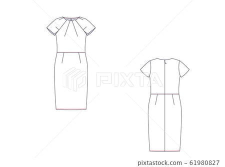 Vector fashion technical sketch of women middle sundress. Vector fashion technical sketch of women middle sundress. 61980827
