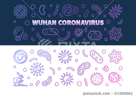 Wuhan Coronavirus outline colored banners vector set 61980862