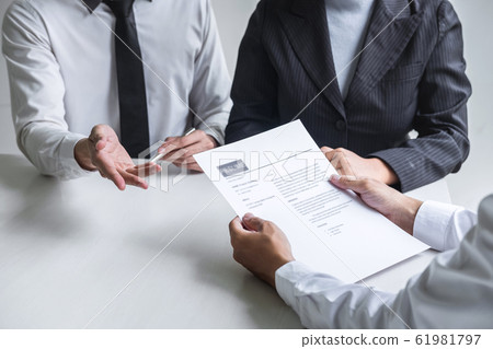 Employer arriving for a job interview, committee Employer arriving for a job interview, committee 61981797