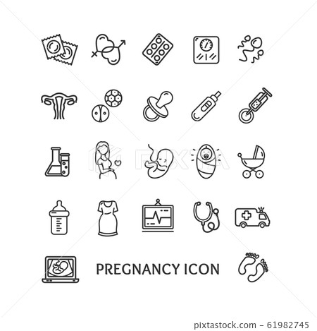 Pregnance Sign Black Thin Line Icon Set. Vector Pregnance Sign Black Thin Line Icon Set. Vector 61982745