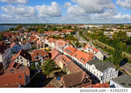 View from above of the town Waren "Mueritz" at the View from above of the town Waren "Mueritz" at the 61982855